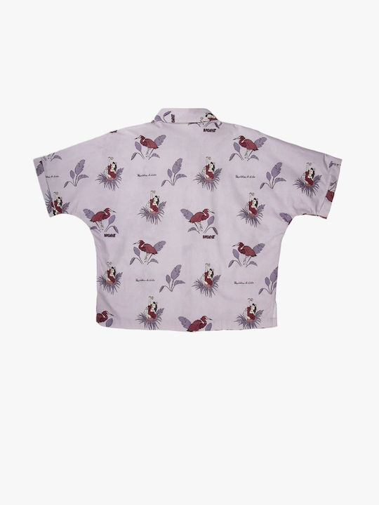 Kurzärmelig Damen Hemd Rosa Druck