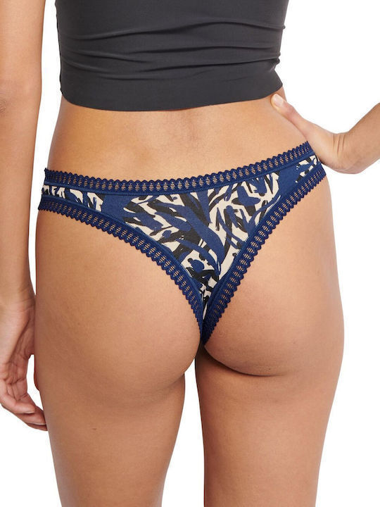 Βαμβακερά Women's String 3Pack Black, Blue, Printed
