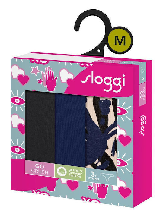 Βαμβακερά Women's String 3Pack Black, Blue, Printed