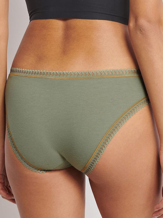 Βαμβακερά Femei Slip 3Pack cu Dantelă Khaki, Navy, Printed