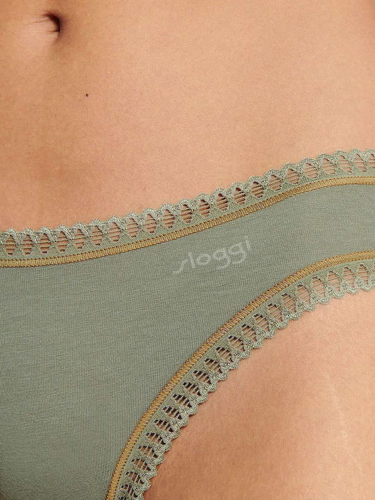 Βαμβακερά Femei Slip 3Pack cu Dantelă Khaki, Navy, Printed