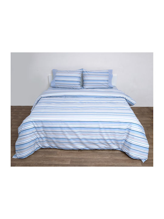 Anna Riska Duvet Cover Set Cotton Single with Pillowcase 160x240 Border 3003 Light Blue