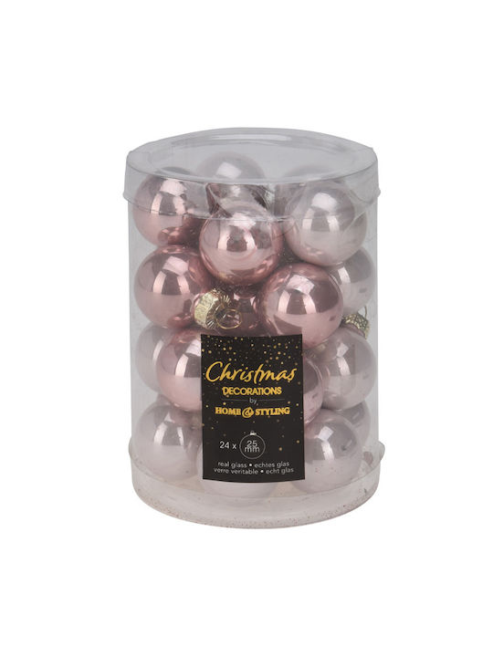 Set Of 24 Pink Glass Ball Ornaments 2.5cm