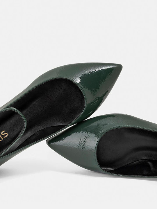 Patent Leather Pointy Ballerinas Green