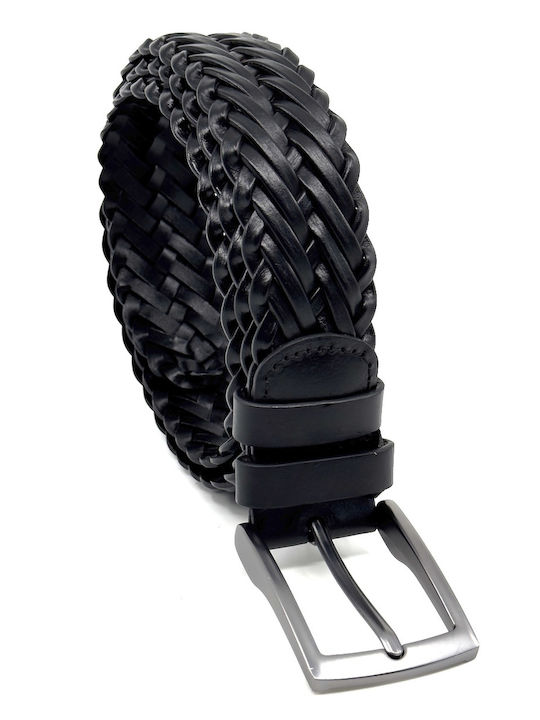Men's Belt Leather Knitted Black