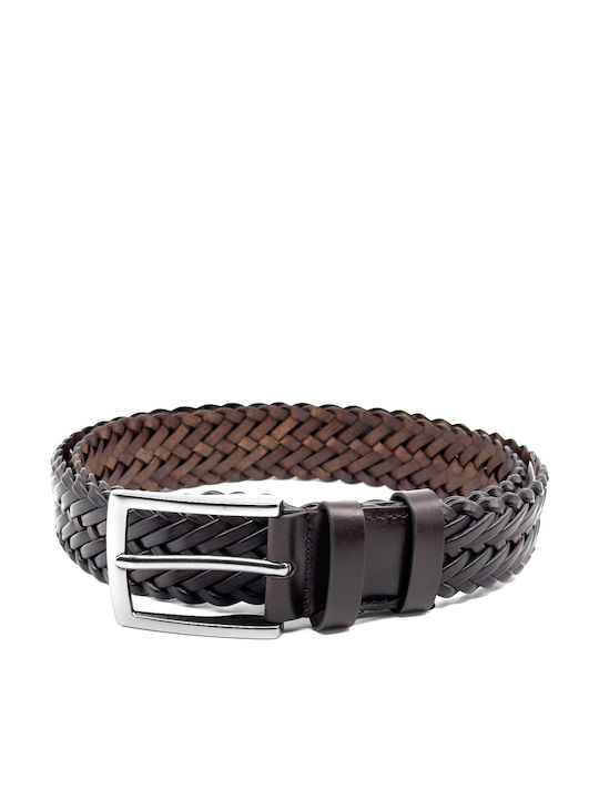 Men's Belt Leather Knitted Brown