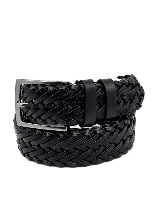 Men's Belt Leather Knitted Black