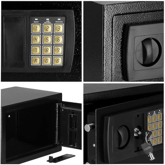 Seif electronic cu cod și cheie 200x310x200 mm oțel negru