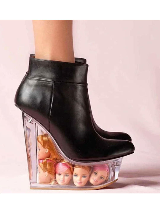 Icy Barbie Doll Heads Black 00141 Δερμάτινα Γυναικεία Μποτάκια με Πλατφόρμα Μαύρα