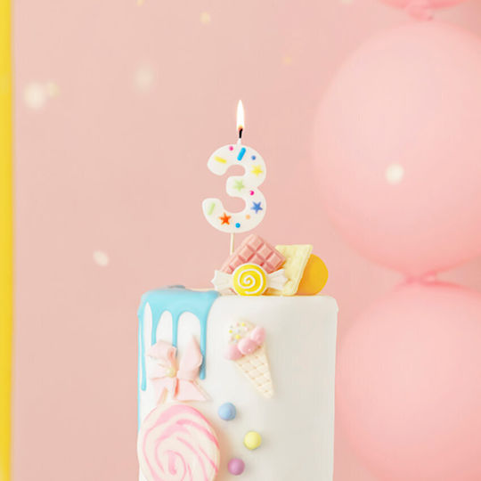 PartyDeco Κεράκι Γενεθλίων Αριθμός "3" σε Λευκό Χρώμα SCU11-3