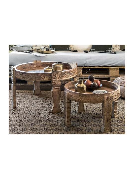 Round Side Coffee Table Gypsy Made of Solid Wood Beige W51xL51xH33.5cm