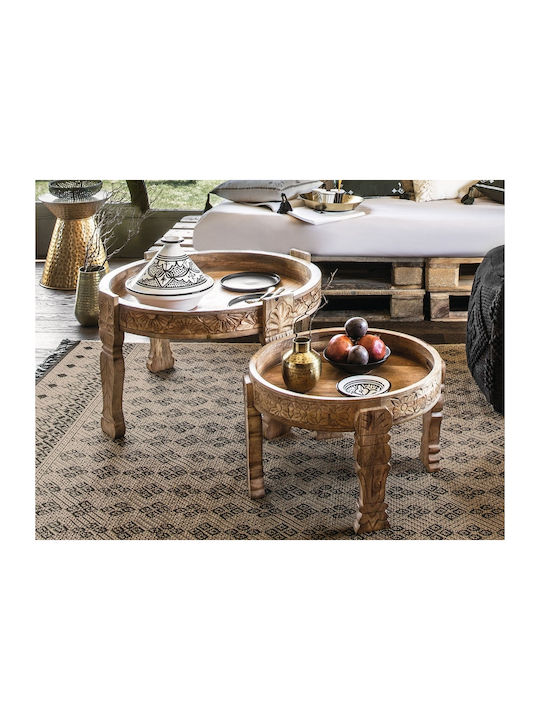 Round Side Coffee Table Gypsy Made of Solid Wood Beige W51xL51xH33.5cm
