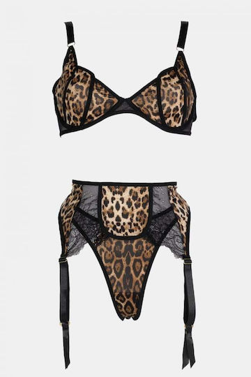 Decoro Sexy Σετ Εσωρούχων με Ζαρτιέρες Καφέ