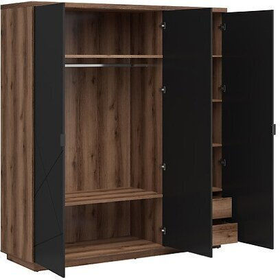 Boston Ce116 Τρίφυλλη Ντουλάπα 180x57x201cm Μαύρο Ματ, Σκούρα Βελανιδιά