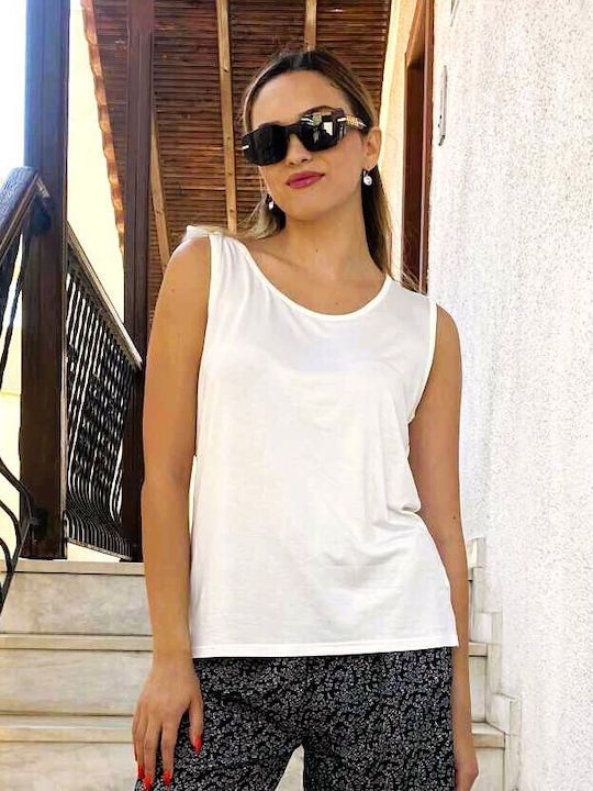 Damen Bluse Baumwolle Ärmellos Weiß