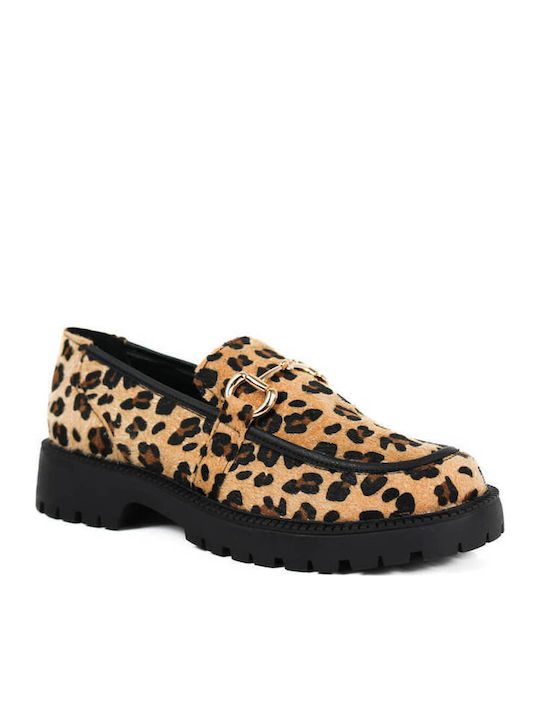 Λεοπάρ Σουέτ Loafers Χρυσή Μεταλλική Λεπτομέρεια