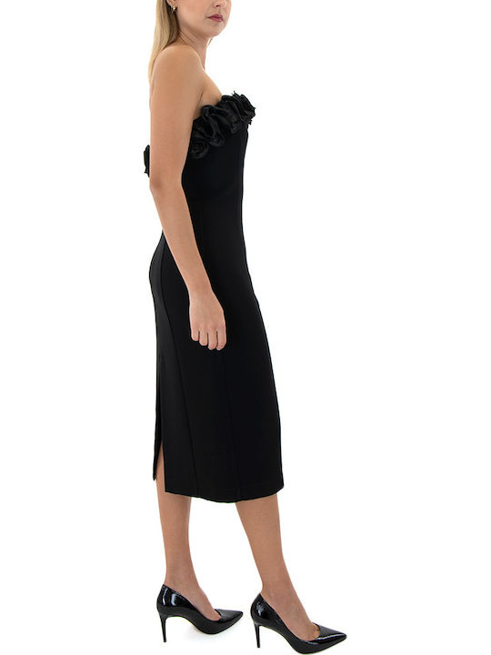 Καλοκαιρινό Midi Φόρεμα για Γάμο / Βάπτιση Strapless Μαυρο (black)