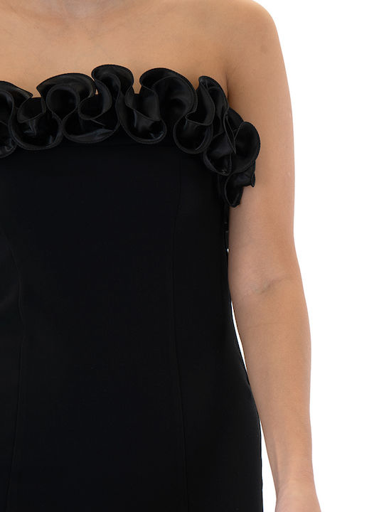 Καλοκαιρινό Midi Φόρεμα για Γάμο / Βάπτιση Strapless Μαυρο (black)