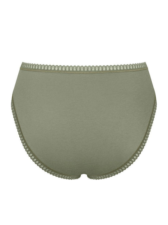 Βαμβακερά High Waist Women's Slip 3Pack with Lace Olive