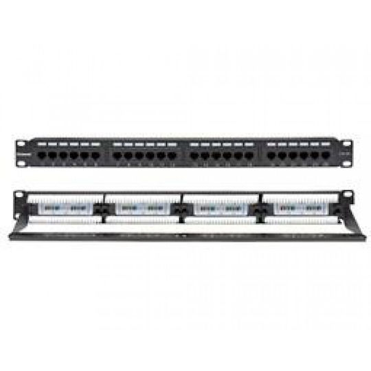 Safewell Patch Panel για Rack 1U 19" 24 Θυρών cat5e Μαύρο