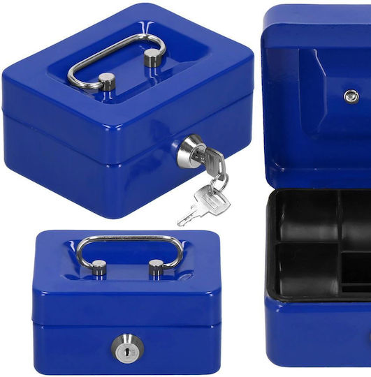 Money Box Safe Compartmentalized Key Metal 12.5x9.5x6.5cm Blue