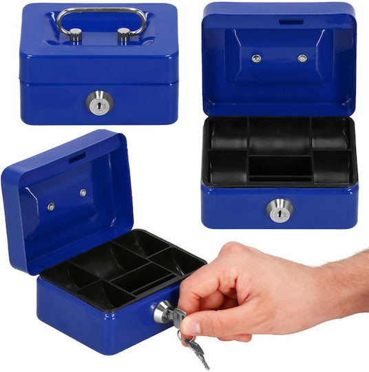 Money Box Safe Compartmentalized Key Metal 12.5x9.5x6.5cm Blue