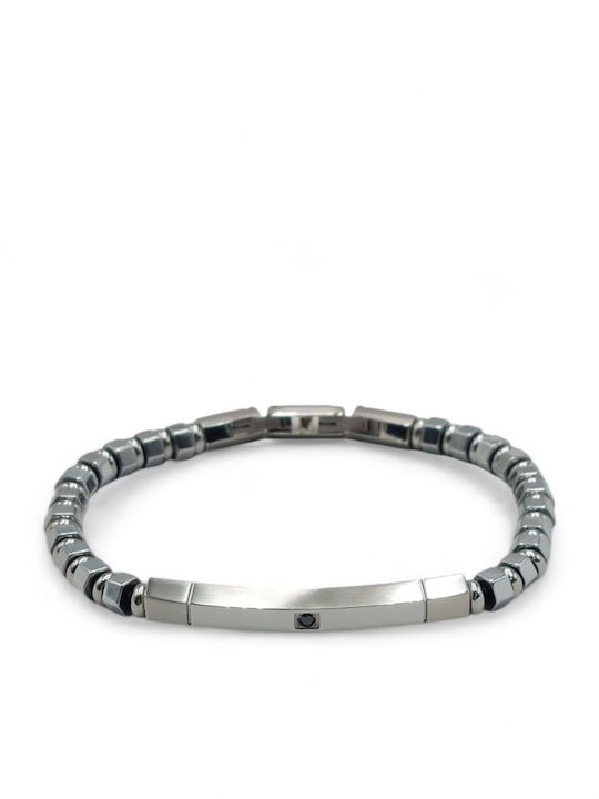 Herren Armband Id aus Stahl mit Perlen