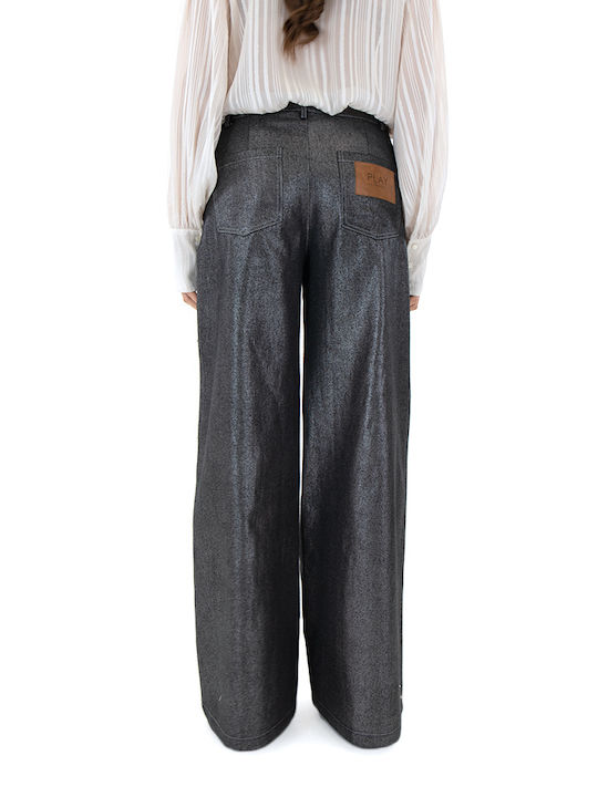 C. Manolo High Waist Women's Jean Trousers in Bootcut Fit Ασημί- Γκρι