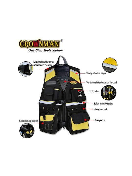 Crownman Ανδρικό Γιλέκο Εργασίας με Ανακλαστικές Ταινίες Μαύρο