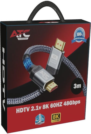 ATC HDMI 2.1 Ultra High Speed 48Gbps 4K 120Hz HDR VRR Cable HDMI Male - HDMI Male 3m Blue