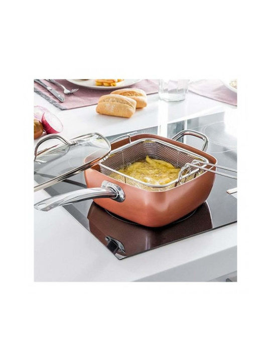 Tigaie pătrată multifuncțională cu capac, grătar pentru prăjit, tavă pentru aburi 24x24x9.5cm Mahon