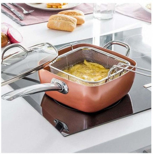 Multifunctional Square Pan with Lid Frying Rack Steaming Tray 24x24x9.5cm Mahogany