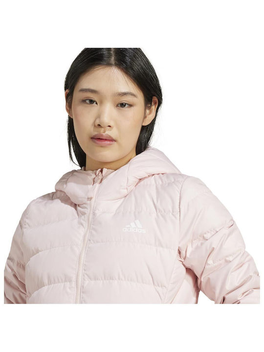 adidas Essentials Light Women's Short Lifestyle Jacket for Winter with Hood Pink