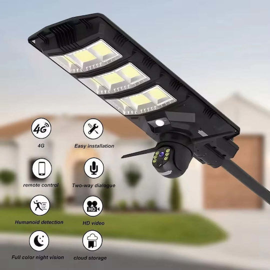 Lumină stradală solară de 300W cu cameră de supraveghere încorporată telecomandă neagră
