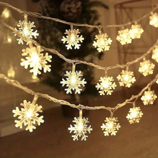 Instalație Solară 50 Fulgi de Nea Led Cristal Alb Galben Multicolor Lumină 7m Lungime