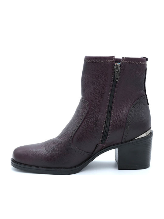 Leather Women's Ankle Boots Burgundy
