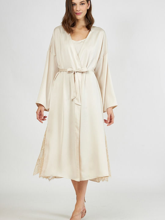 Harmony Winter Women's Satin Robe Beige