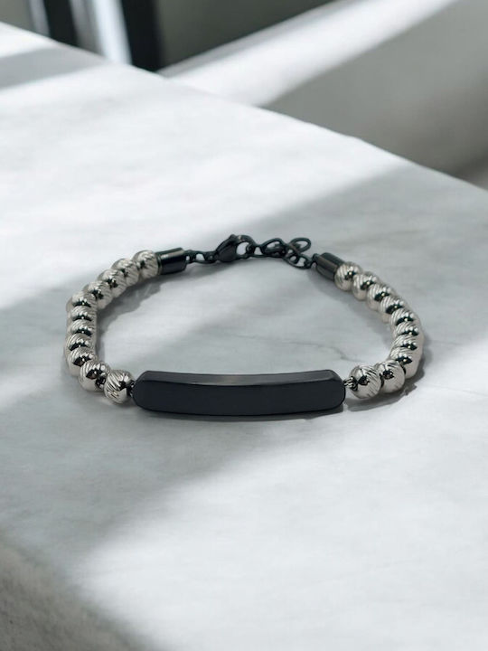 Herren Armband Id aus Stahl mit Perlen