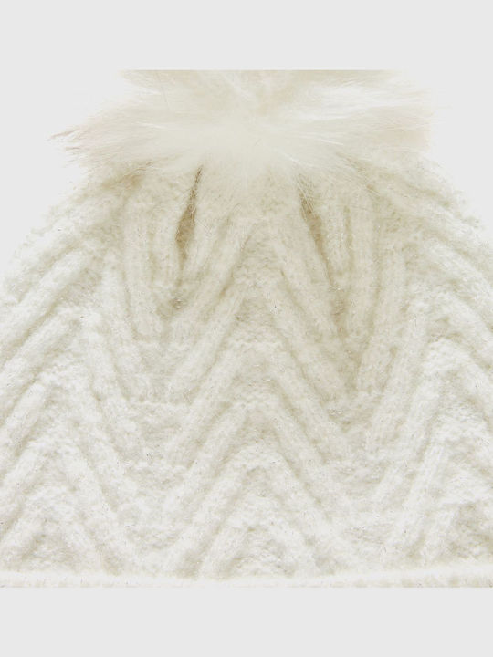 Pom Pom Beanie Beanie Knitted in White color