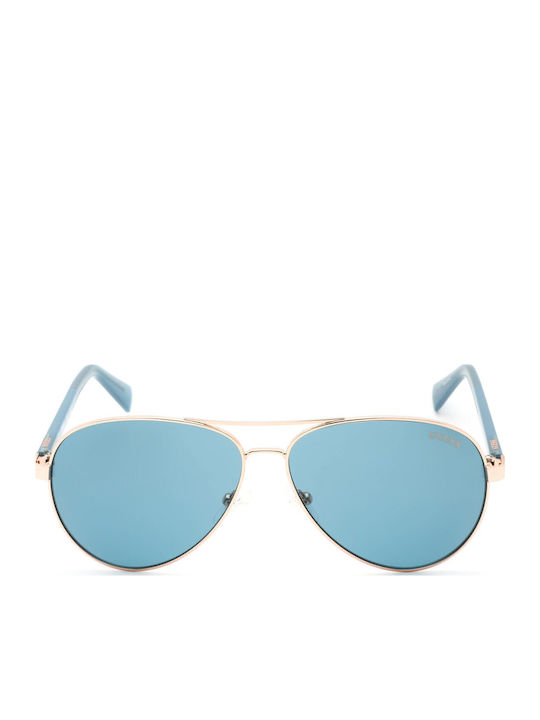 Guess Unisex Sonnenbrillen mit Gold Metallischer Rahmen und Blauen Gläsern GU8279 28V