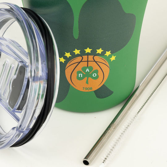 Estia Coffee Mug Save the Aegean Recyclable Thermos Glass Stainless Steel BPA Free 350ml Panathinaikos BC Edition with Straw