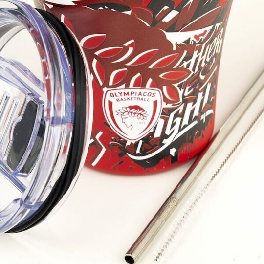 Estia Coffee Mug Save The Aegean Glass Thermos Stainless Steel BPA Free 350ml Olympiacos BC Edition Together We Fight with Straw