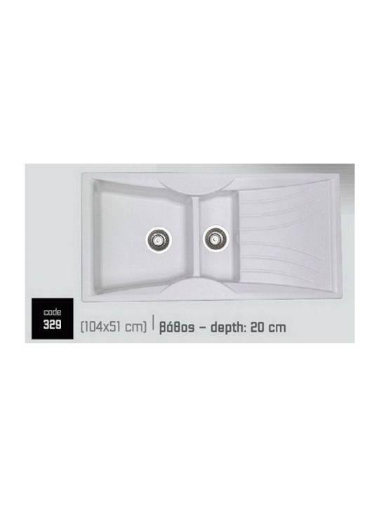 Sanitec Classic Drop-In Sink Left Synthetic Granite W104xD51cm White