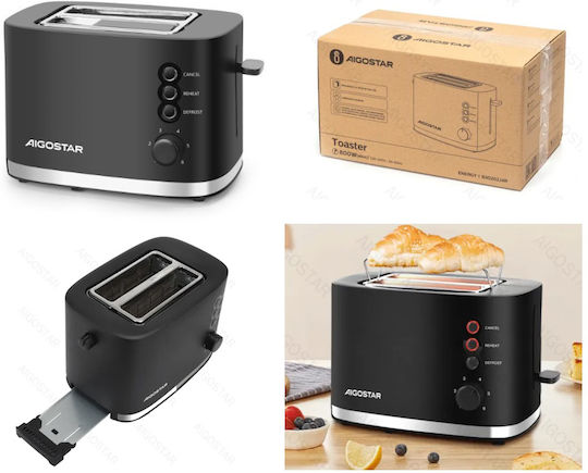 Aigostar MRE 5311469 Toaster 2 Slots 800W Black