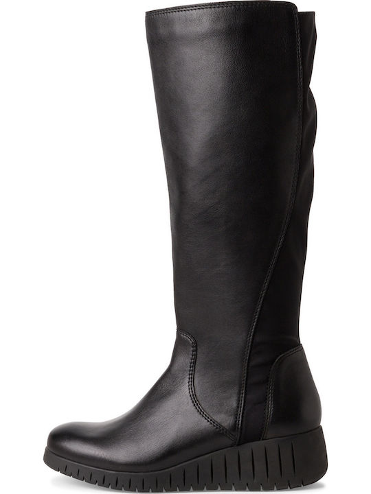 Leather Medium Heel Women's Boots with Rubber Black