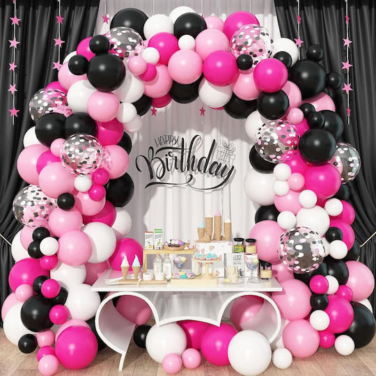 Compoziție cu 112 Baloane Latex Negre Happy Birthday
