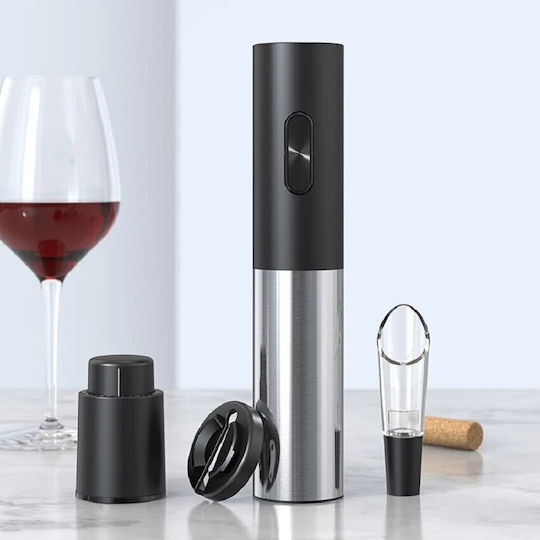 Elektrisches Korkenzieher-Set mit Folienschneider und Belüfter Weinflaschenöffner Elegantes Design Schwarz-Silber