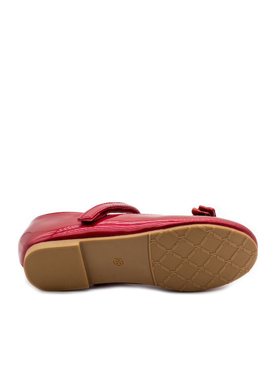 Balerini copii cu închidere Hoop & Loop Piele lăcuită Burgundy