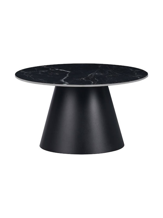 Round Coffee Table Fabrin Aluminum Black Velvet-Black Metal L70xW70xH40cm.