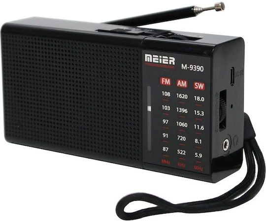 M-9390 Retro Mini Radio Rechargeable with USB Black